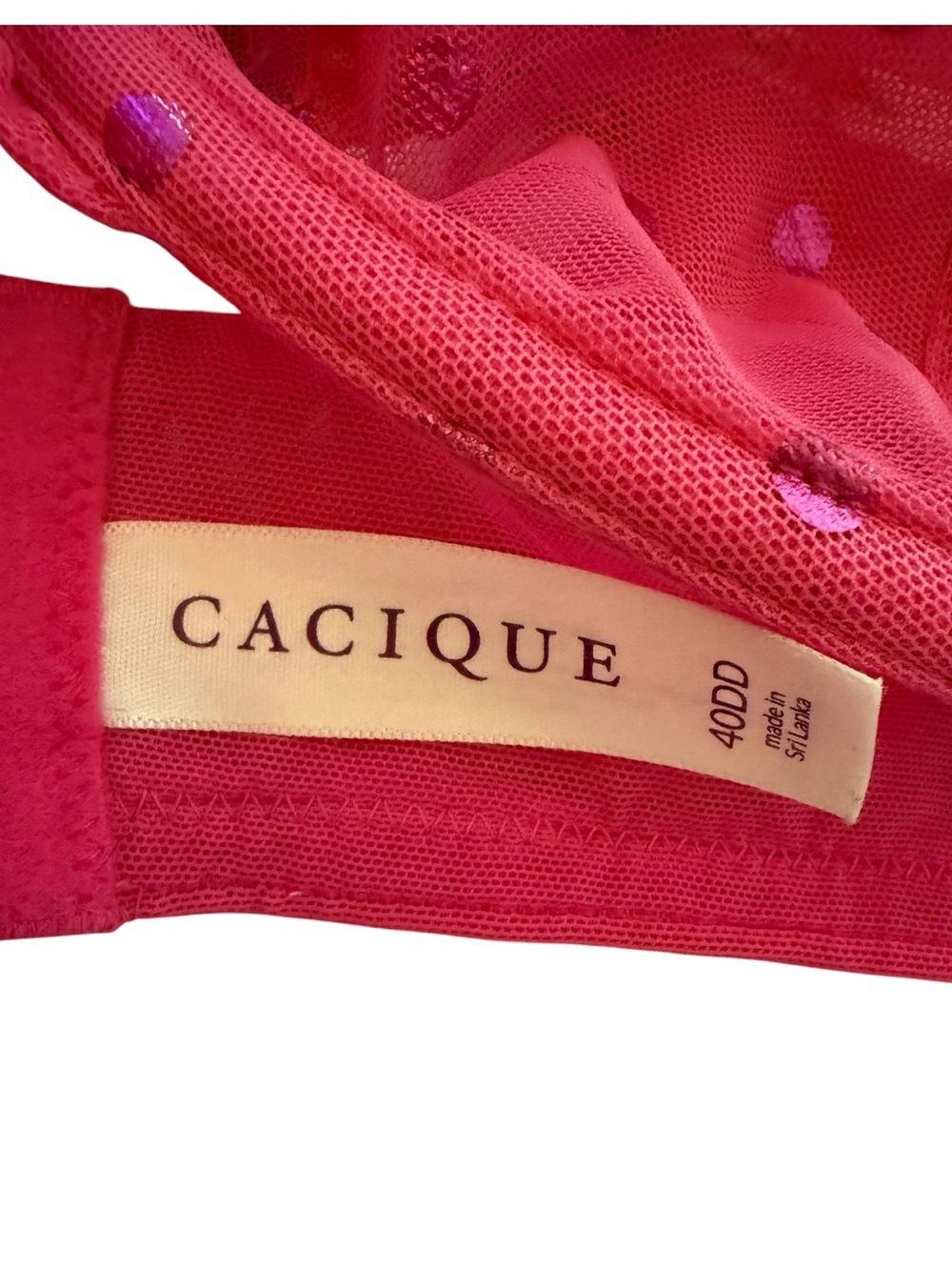Cacique Hot Pink Sheer Polka Dot Underwire Bra - Picture 4 of 5